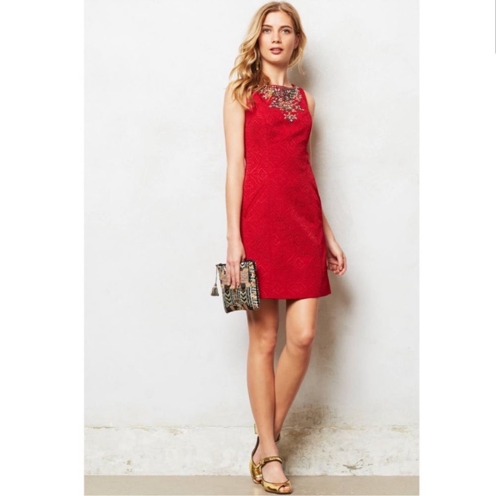 Anthropologie Red Moulinette Soeurs Jeweled Dress